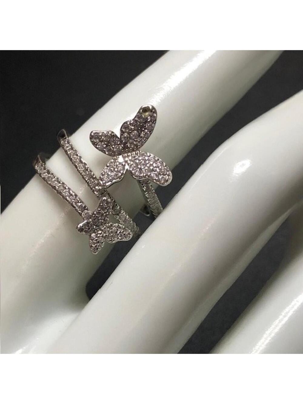B2670 IBB Butterfly Bypass Ring Sterling Silver CZ Pave spiral band 3.7g sz 7.5